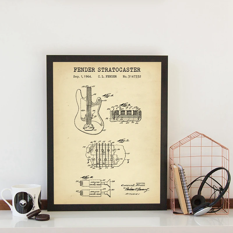 Fender Stratocaster Print Fender Chitarra Elettrica Poster Brevettati Regali Per Musicisti Insegnante Di Musica Presente Wall Art Canvas Painting