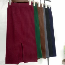 Женская Осенняя Зимняя Теплая юбка, Женская однотонная трикотажная прямая юбка, новинка, свободная облегающая Повседневная Длинная юбка, горячая Распродажа юбок