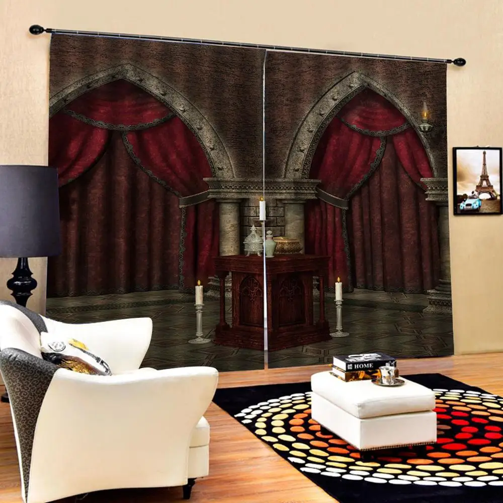 European Style Red Brown Curtain Roman Column Backdrop Window Curtains Print Living Room Home Drapes Decor Curtains Aliexpress
