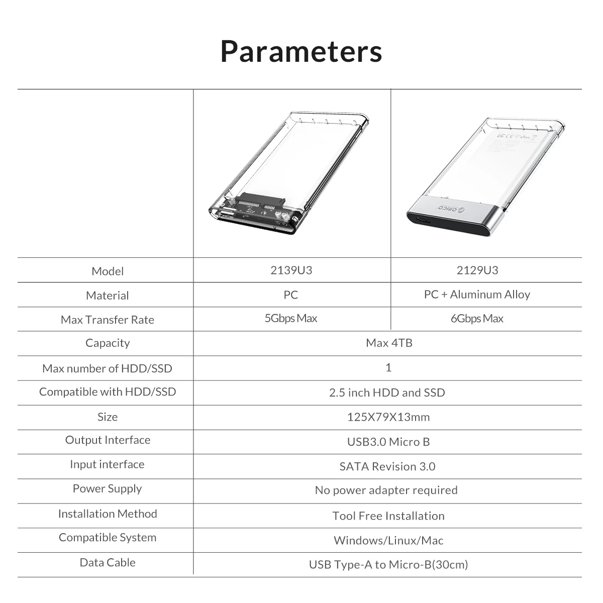 3.5 hdd enclosure ORICO 2.5" HDD Case SATA to USB 3.0 5Gbps 4TB Hard Disk Case Add Metal HDD Enclosure Transparent HDD Housing Support UASP internal hard disk case to make external