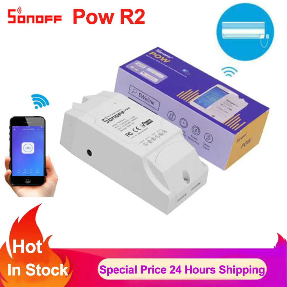 Sonoff Pow R2, Smart Home Wireless WiFi Switch Real Time Energy Monitor Watt Meter 15A ON/Off Switch Work with Alexa Google Home