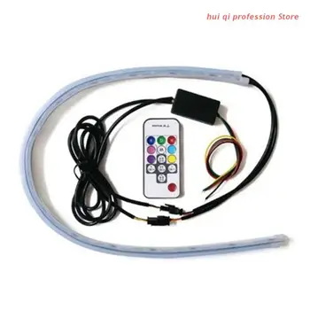 

2Pcs Car Sequential Flowing RGB Daytime Running Light DRL Remote LED Light Strip