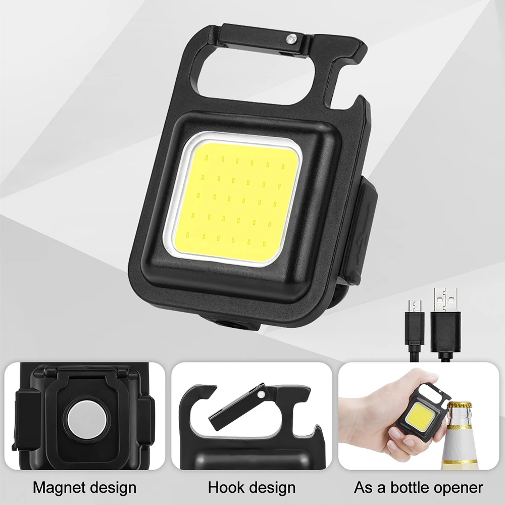 Portable Mini Keychain Lamp Pocket USB Charging COB Flashlight 3 Modes Emergency Camping Light Small Corkscrew | Освещение