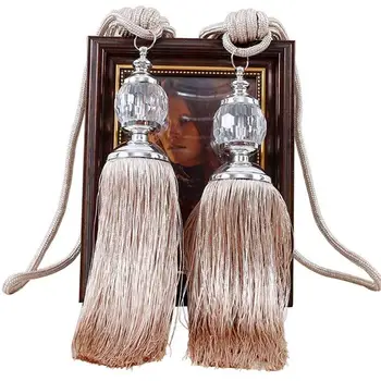 

1Pair Tassels Curtain Tiebacks Rope with Clear Crystal Ball Simple Home Office Window Curtain Holders