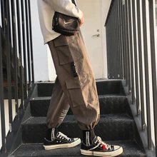 Весенние корейские студенческие модные трендовые повседневные мужские брюки три-Ди мужские Свободные Комбинезоны с большими карманами