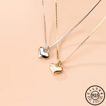 

925 Sterling Silver Small Heart Pendant Gold Color Plated Chain Necklaces for Women Trendy Lady Collar Necklace Fine Jewelry