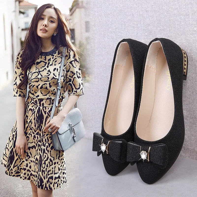 

2019 Spring And Autumn New Style Korean-style Bow Shallow Mouth Pointed Flat Top Shoes Shoes Women's Soft Leather Soft Bottom Pr