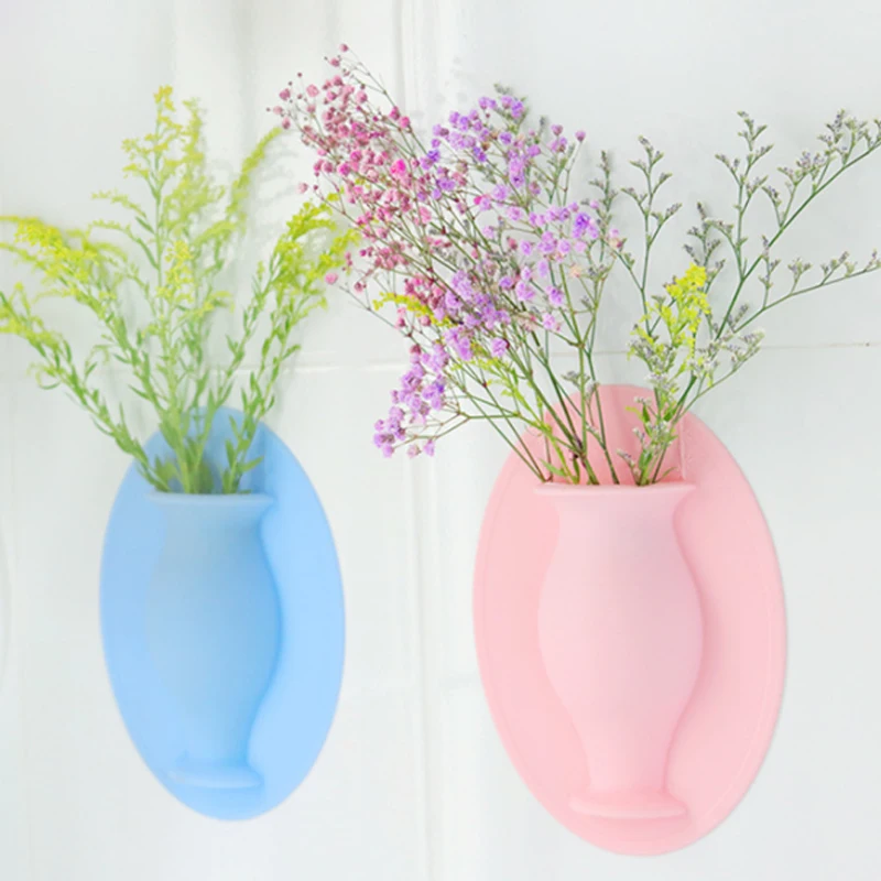 Силиконовые вазы наклейки переклеивающиеся декоративные ногтей бесплатно креативная настенная присоска бонсай висячая стенная ваза стикер на стену