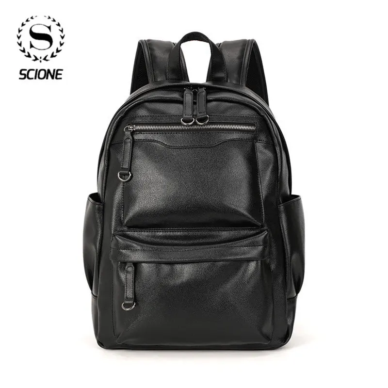 

Scione Men'S Fashion Backpack Large Capacity Laptop Bag High Quality Practical PU Leather Bag Vintage Travel Bags Hot Sell