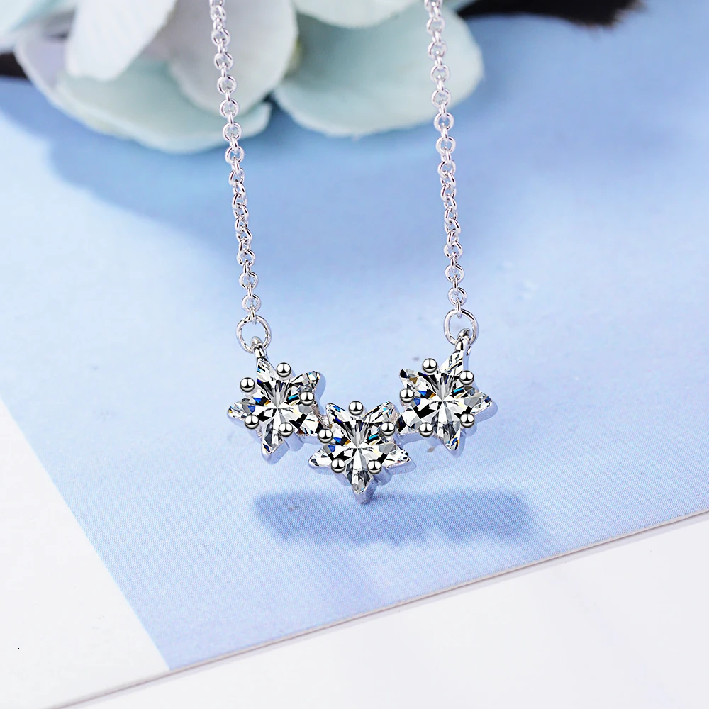 925 Sterling Silver Clavicle Chain Necklace Zirconia Star Pendant Necklace For Women S-n315