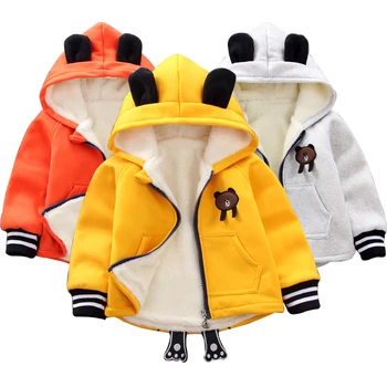 

Baby clothing winter warm jacket baby boy plus velvet cotton coat baby girl cartoon bear hooded sweater jacket