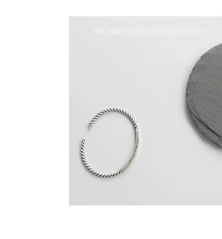 St022 Korean S925 pure silver simple retro made old Twist Rope square tube retro silver bracelet bracelet