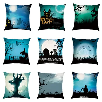 

Halloween Magical Cushion Cover High Qulity Linen Throw Pillow Witch Ghost Castle Crow Printed Decorative Pillow Case For home