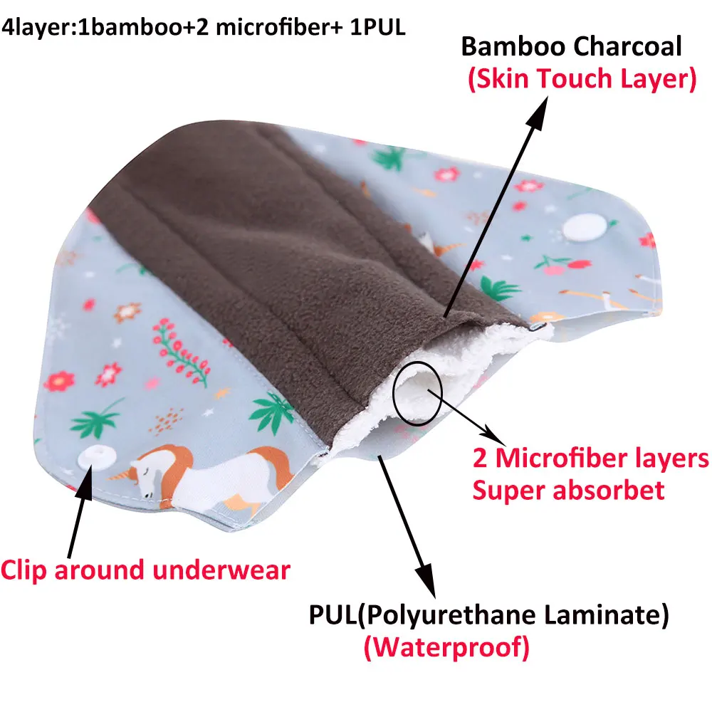 10 шт. Для женщин прокладки многоразовые прокладки салфетка Absorbent многоразовый бамбуковый уголь прокладки моющийся санитарный Полотенца