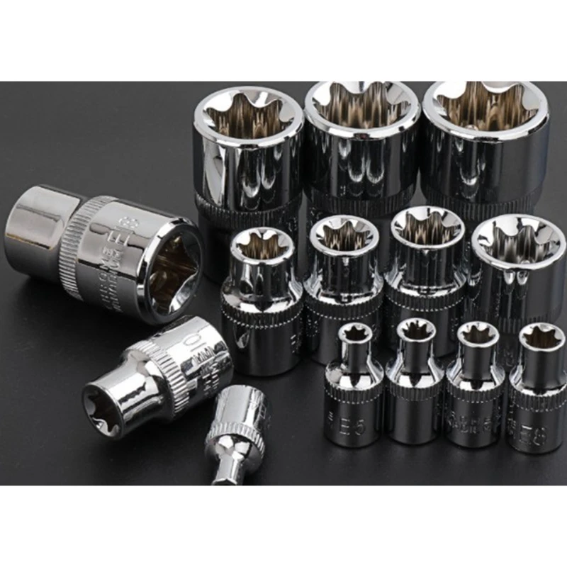 Кольцевая пила 14Pc 1/4 3/8 1/2 Torx Star Набор торцевых головок адаптера E Тип E4 E24 розетки