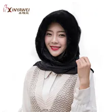 Норковая меховая шапка с капюшоном для женщин, зимняя теплая Новинка, вязаный меховой шарф, шапка, стильная, натуральная, большая женская меховая шапка