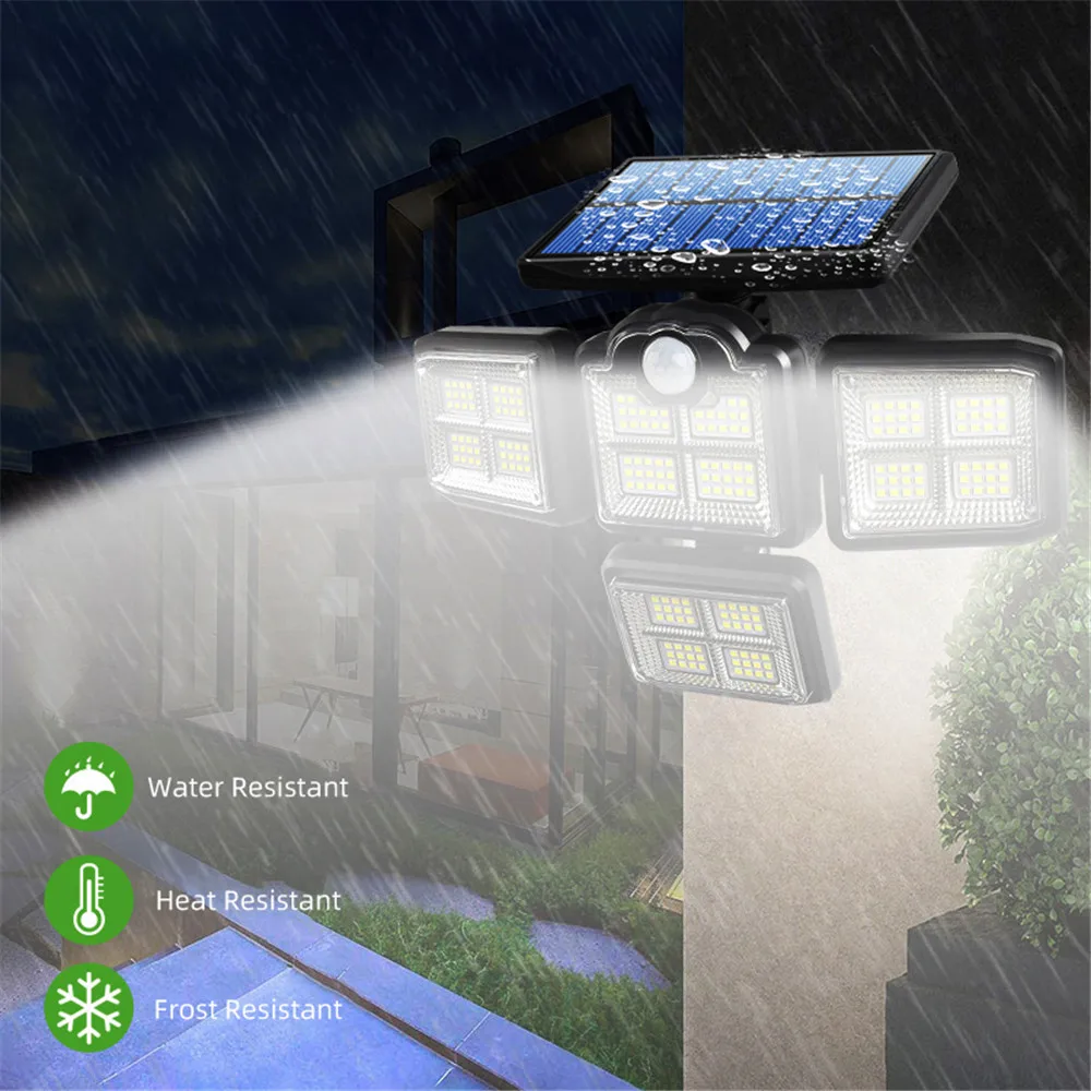 solar fence lights 100000LM 198COB LED Solar Light Outdoor Motion Sensor 4Heads 3 Modes Solar Wall Lamp IP68 Waterproof Landscape Security Lighting solar security light with motion sensor