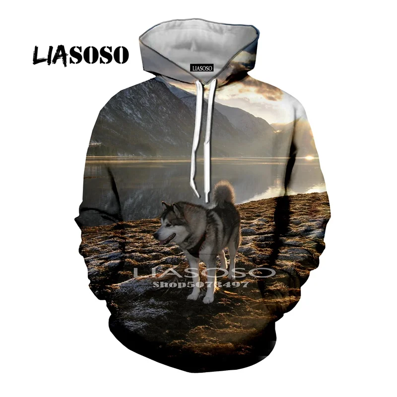 LIASOSO, Новинка осени, Мужская толстовка, 3D принт, животные, Сибирский хаски, толстовки с длинным рукавом, хип-хоп, топ, уличный пуловер, толстовка - Цвет: Розовый