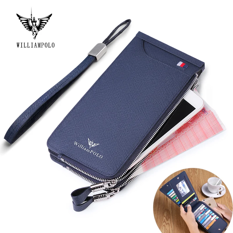 

Anti Theft Brush Anti Demagnetizing Wallet for Men's Long Multi Card Head Leather Zipper Large Capacity Clip Pocket Male Purse
