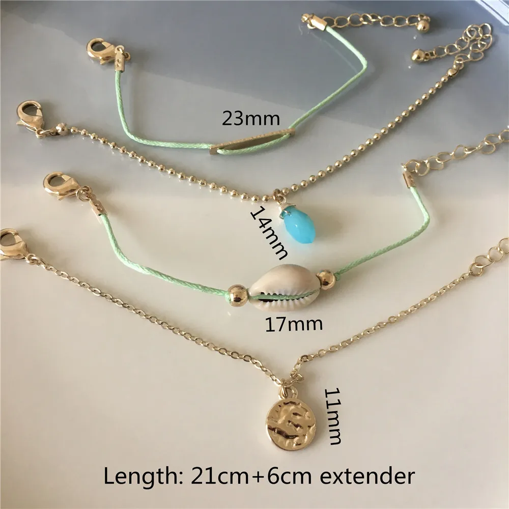 Trendy Gold Color Horn Cubic Bead Strand Natural Sea Shell Drop Layered Cord Chain Colorful Star Tassel Anklet Or Bracelet - Окраска металла: 19908ANKLET