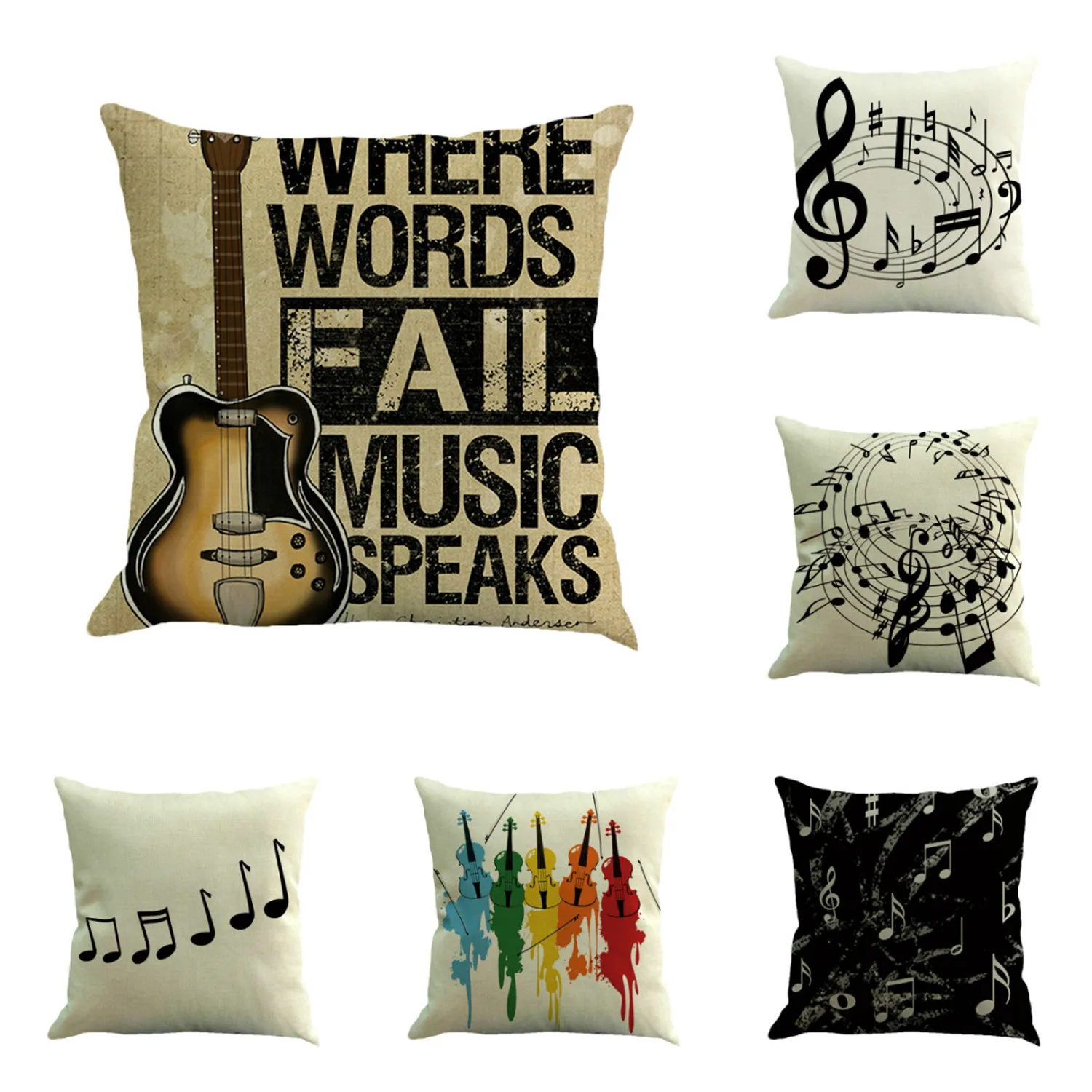Piano Music Note Pillow Sofa Bedroom Car Decoration Cushion Case