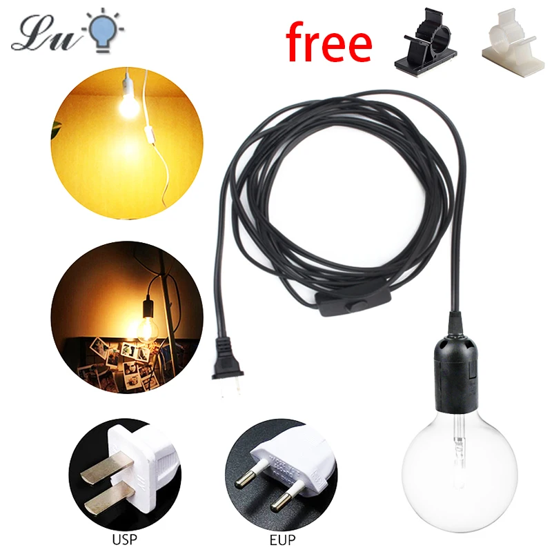 E27 Lamp Bases Pendant Lights 1.8m Power Cord Cable EU/US Plug Adapter With Switch Wire For Socket Hold