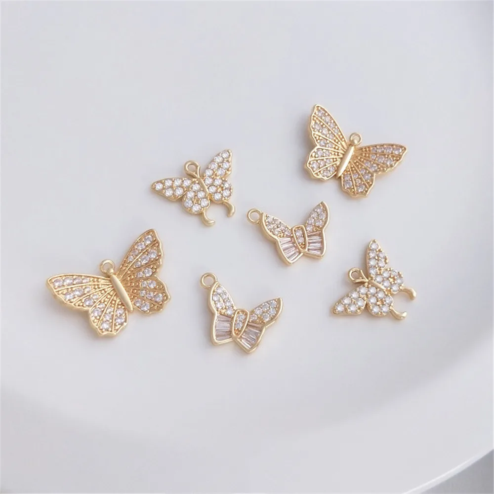 14K Gold Plated Micro-inlaid zircon three-dimensional butterfly pendant fashion new diy necklace pendant