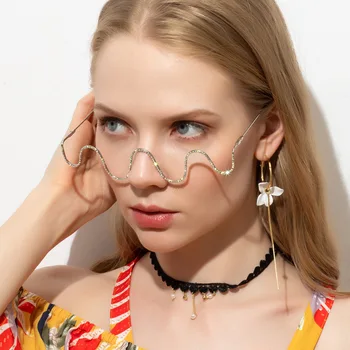 

Simple Style Color crystal S Wave Constellation Half Frame Fashion No Lens Glasses Frame For Women Eyewear Frame Accessories