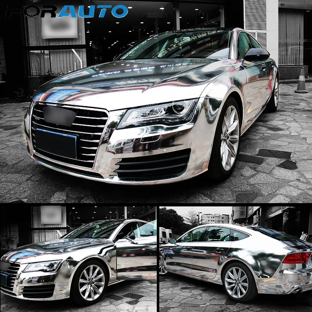 FORAUTO автомобиля Обёрточная бумага Стикеры Серебро Хром Зеркало Винил пленка