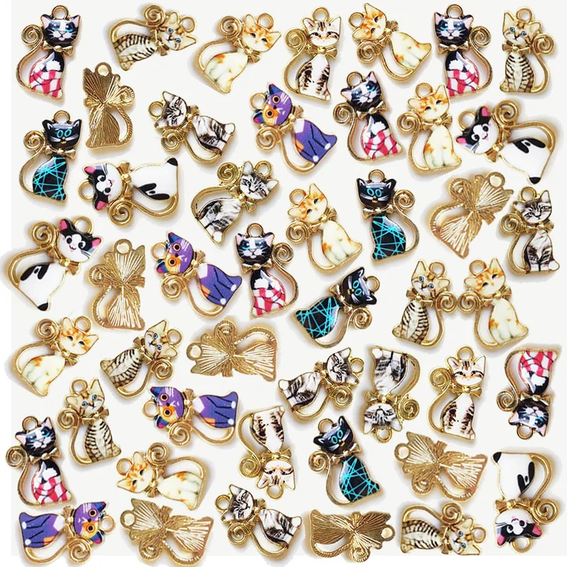 

10Pcs Enamel Cat Charms Pendants Beads For DIY NecklaceJewelry Making Handmade Craft Findings Christmas Hanging Accessories