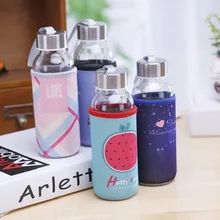 50 шт милые Мультяшные животные портативные стеклянные чашки на заказ стекло с тканевой крышкой герметичные