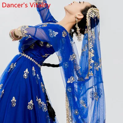 Для женщин Взрослый Индийские танцы вышитые двухслойный платье с большим подолом штаны с фатиновой Юбкой Костюм для восточного танца Костюм для сценических выступлений костюм - Цвет: Only Big Veil