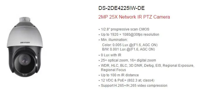 Hikvision английская версия DS-2DE4225IW-DE 2MP 25X сеть ИК PTZ камера 2MP IP камера мини PTZ камера безопасности H.265+ POE