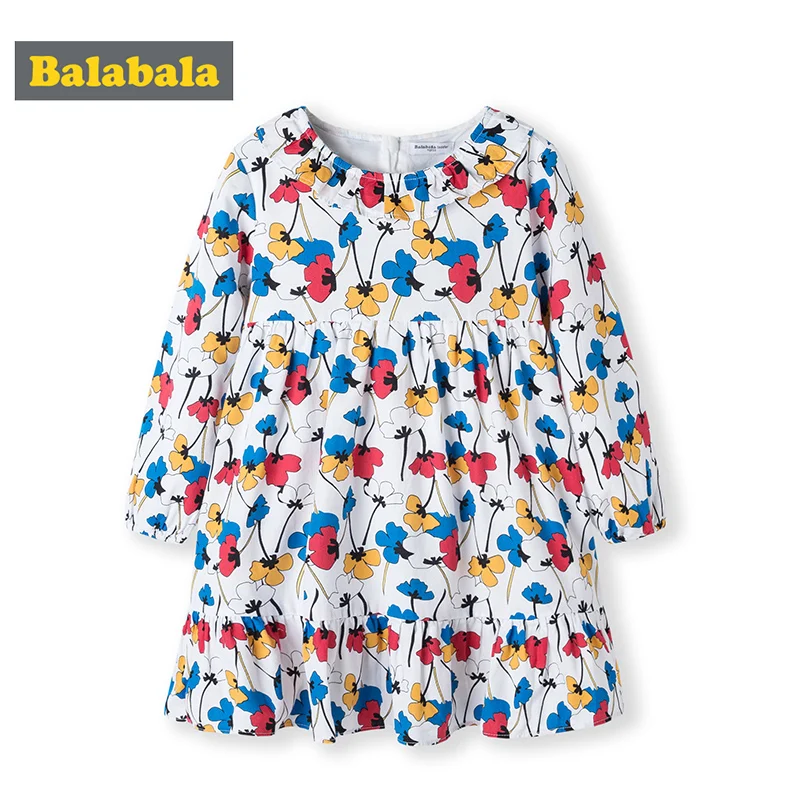 Balabala/детская одежда; платье для девочек; Платья с цветочным рисунком для малышей; сезон осень; Новинка года; Детские хлопковые топы с длинными рукавами
