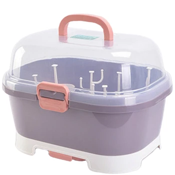 

Portable Baby Bottles Storage Box Drying Rack Plastic Tableware Dry Case Kid Travel Feeding Multi-Functional Storage Box-Purple