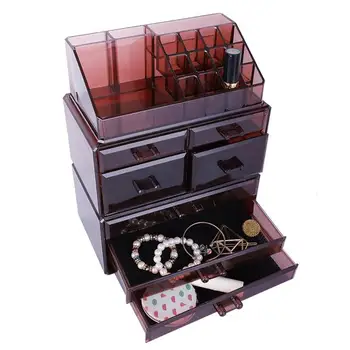 

3pcs/Set Plastic Cosmetics Storage Rack Transparent 4 Small & 3 Large Drawers Coffee ship from US drop shipping