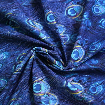 

100cm*110cm Vintage Feather Printed Cotton Fabric Sewing Craft Material Poplin Royal Blue
