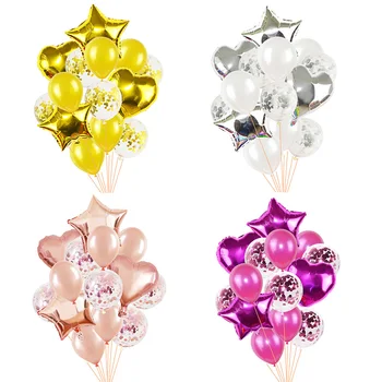 

14Pcs Love Heart Stars Foil Balloon Confetti Latex Balloons Birthday Party Wedding Even Decor Globos Accessories Supplies