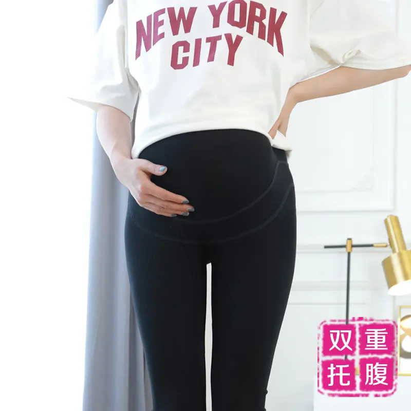 

[Double Abdominal Support Capri] 2019 Thin Type for Spring And Autumn Outer Wear Large Size Pure Cotton Autumn Leggings for Preg