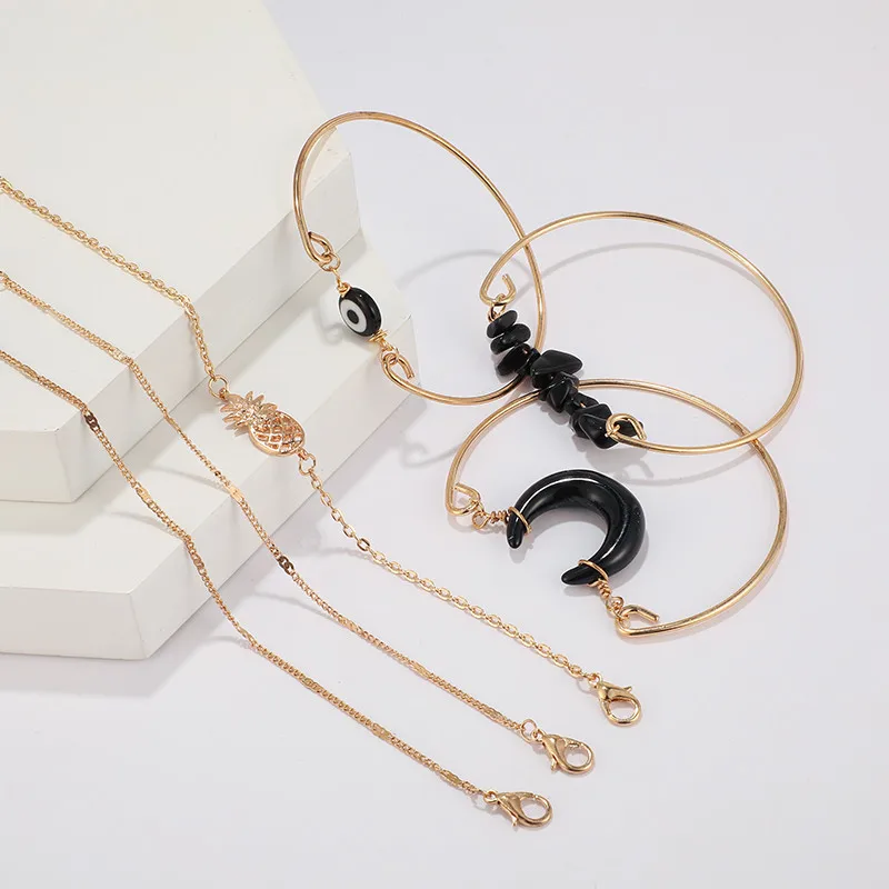 Tocona 6 шт./компл. Подвески натуральный браслеты из черного камня модные ананас Moon глаза летнее ювелирное изделие, Для женщин аксессуары 8200