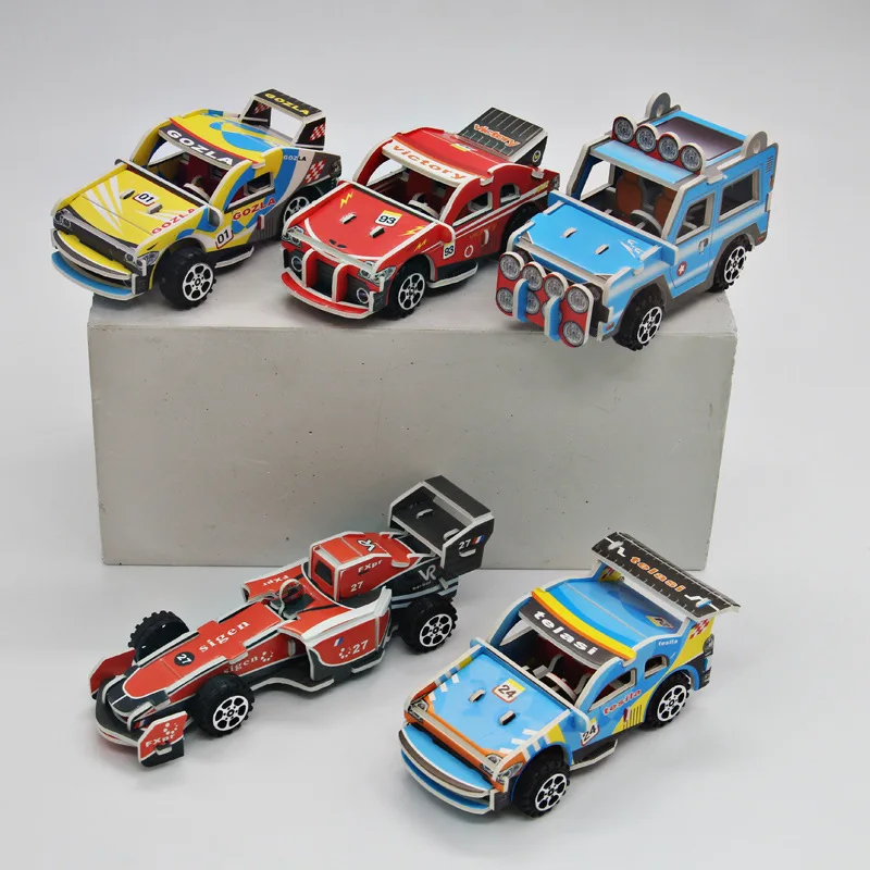 

Kids DIY Traffic Paper Puzzle Educational Toys For Children Kids Craft Pull Back Racing Car Truck Assemble Toys KindergartenGift