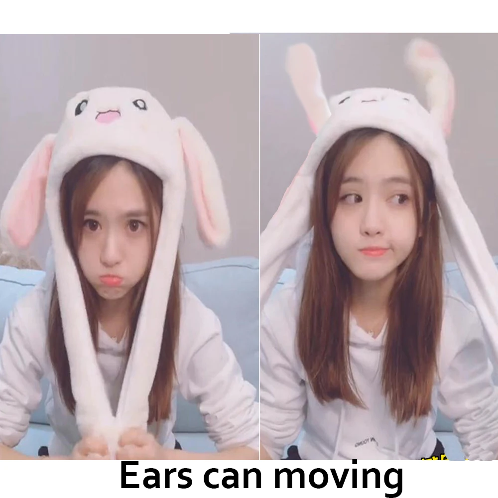 

toys Rabbit Hat with Moving Ears Cute Cartoon Toy Hat Airbag Kawaii Funny Toy Cap Kids Plush Toy Birthday Gift Hat for Girls