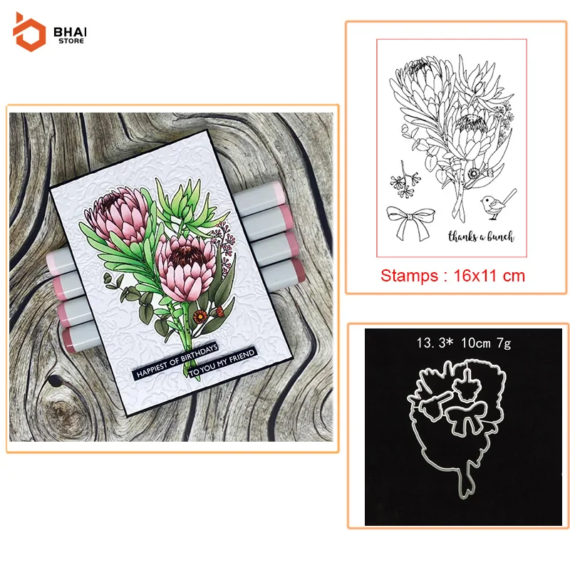 

Christmas Flower Buds Metal Cutting Dies and Clear Stamp DIY Scrapbook Photo Album Decorative Embossing Paper Cards 2021 New