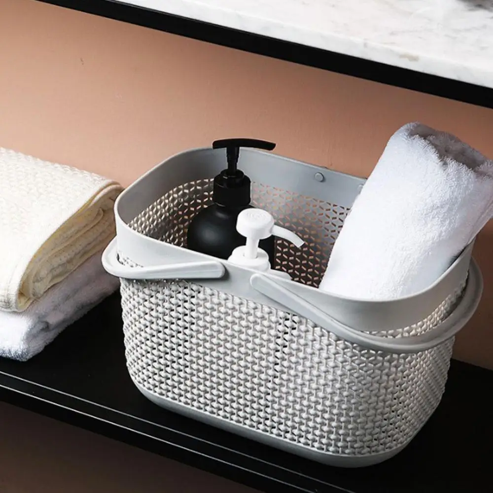 Portable Storage Basket Divided Bin With Handle Rattan Bucket Plastic PP Plastic Storage Box Home Organizer