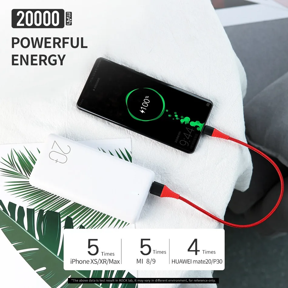 Rock power Bank 20000 мАч Портативная зарядка Poverbank мобильный телефон Внешняя батарея зарядное устройство двойной usb power bank для Xiaomi Mi