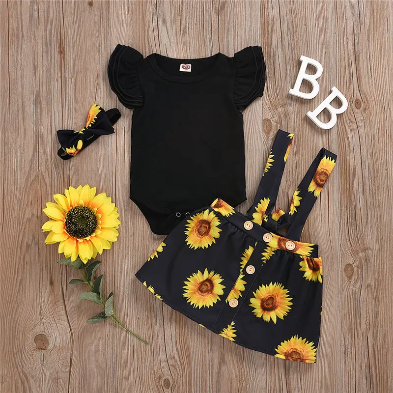 2020 summer sunflower baby girl clothes set  (3)