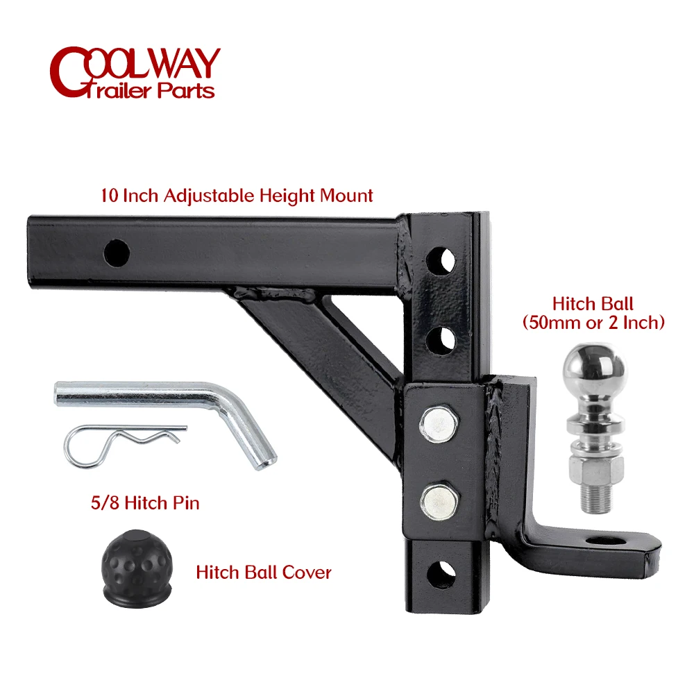 10" Adjustable 4 Level Trailer Drop Hitch Ball Mount Tow for 2" Receiver With 50mm Ball RV Parts Camper Caravan Accessories tow strap caravan hitch cover d ring shackle hitch