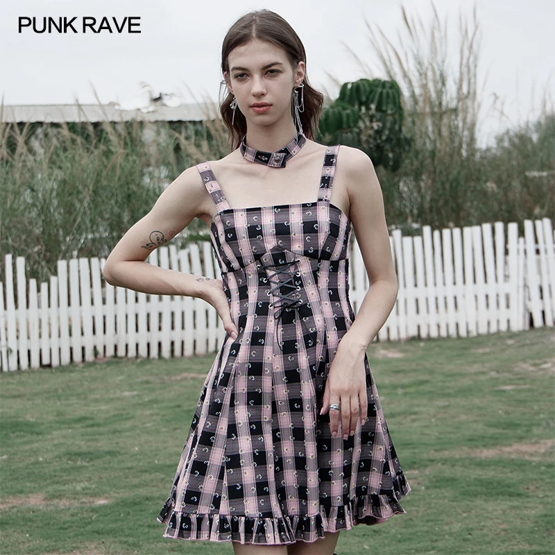PUNK RAVE vestido de tela especial a cuadros mujer, vestido playero fresco, Sexy, juvenil, con para verano|Vestidos| - AliExpress