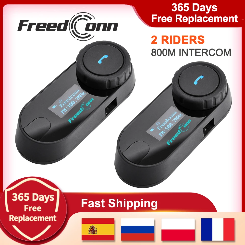 FreedConn-auriculares inalámbricos con Bluetooth para casco de motocicleta, audífonos 2 en 1 con Radio FM, LCD, 800M, BT, TCOM-SC