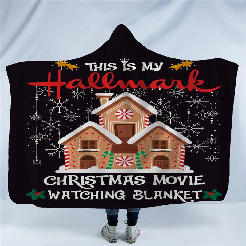 

Christmas Festival Printing Hooded Blanket Double-sided Fleece Fabric Warm Sofa Bed Cover Blanket Office Nap Blanket